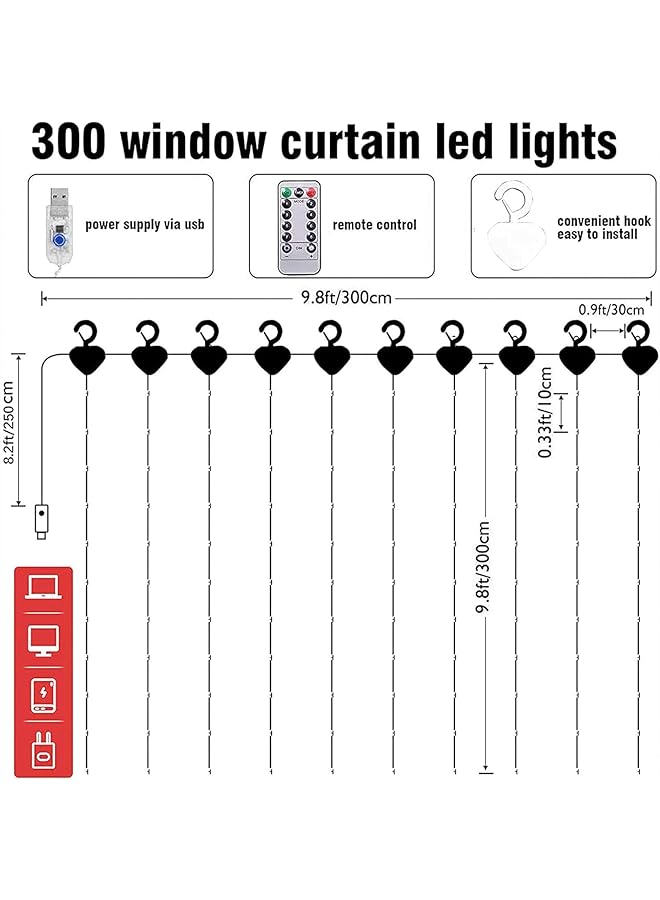erorex Curtain Light Twinkle Lights For Bedroom Wall Window Hanging Fairy Lights For Wedding Backdrop Patio Birthday Party Indoor Warm White Waterproof Lights Decorative Lights 3M*3M - Image 2