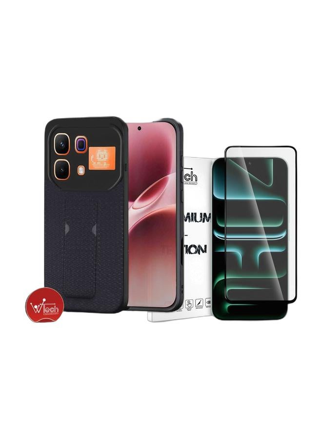 Wtech Infinix Note 60 5G 2026 Soft Silicone Case with Grip, Protective Cover Texture Case Cover (MCGHSN) - Black & Infinix Note 60 / Infinix Note 60 Pro 5G 2026 Premium E2E Series Full Glue Full Cover Tempered Glass Screen Protector (MSGECN) - Clear/Black Bundle - Image 1