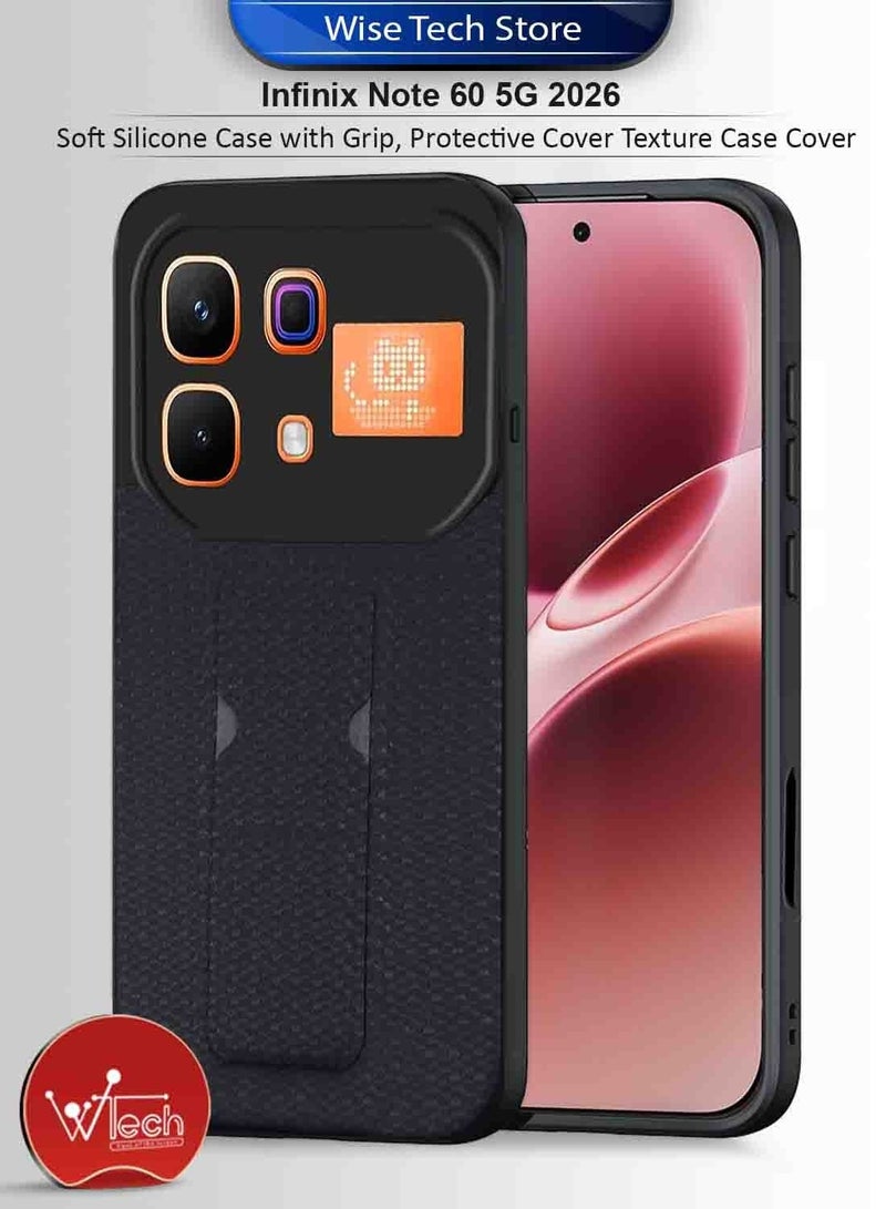 Wtech Infinix Note 60 5G 2026 Soft Silicone Case with Grip, Protective Cover Texture Case Cover (MCGHSN) - Black & Infinix Note 60 / Infinix Note 60 Pro 5G 2026 Premium E2E Series Full Glue Full Cover Tempered Glass Screen Protector (MSGECN) - Clear/Black Bundle - Image 2