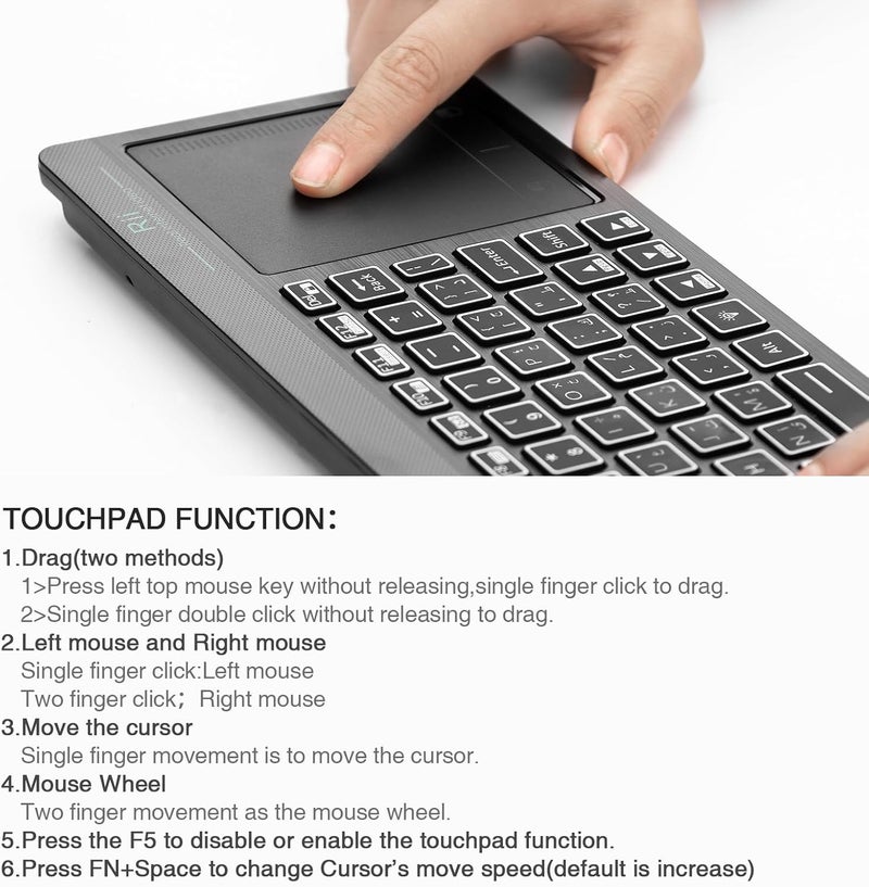 Rii[Arabic layout]RT518S Wireless and Bluetooth 2-LED Color Backlit Multimedia Keyboard with Multi-Touch Big Size Trackpad,Rechargable Keyboard - Image 3