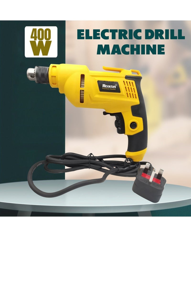 روكسون مثقاب كهربائي Roxon بقوة 400 واط – مثقاب سلكي عالي السرعة مزود بظرف 6.5 مم، ووظيفة الدوران العكسي، ومقبض مريح، وخاصية التحكم في السرعة المتغيرة؛ يعمل بجهد 220/240 فولت، ويُعد خياراً مثالياً لمشاريع الأعمال اليدوية، وأعمال النجارة، وإصلاحات المنزل. - Image 1