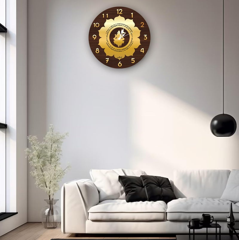 wallkriti Shiva Wall Clock with Sanskrit Shloka, 14.5 Inches, Brown and Gold - Image 2