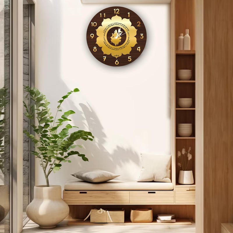 wallkriti Shiva Wall Clock with Sanskrit Shloka, 14.5 Inches, Brown and Gold - Image 4