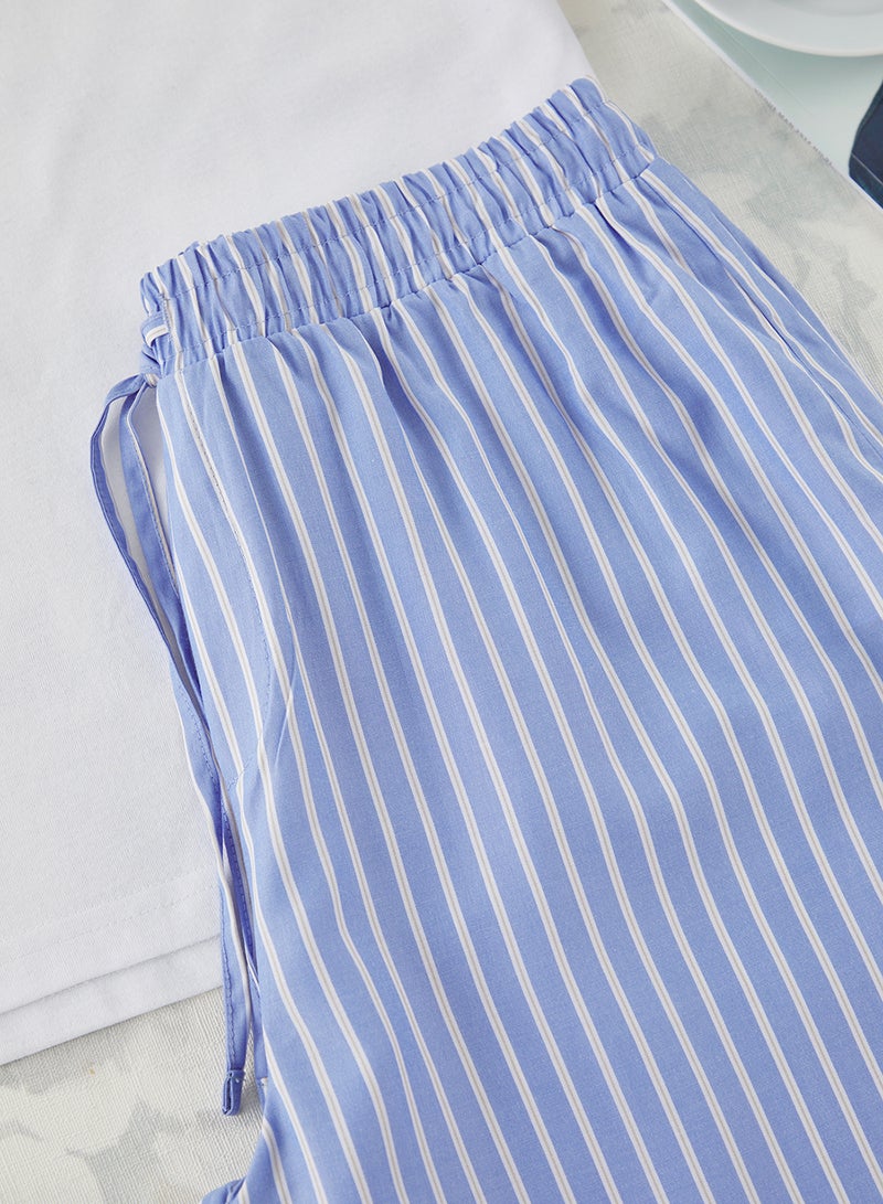 trendyol Ecru - Blue Regular Fit Top Knitted Bottom Woven Pajama Set Tmnss25Pt00057 - Image 4