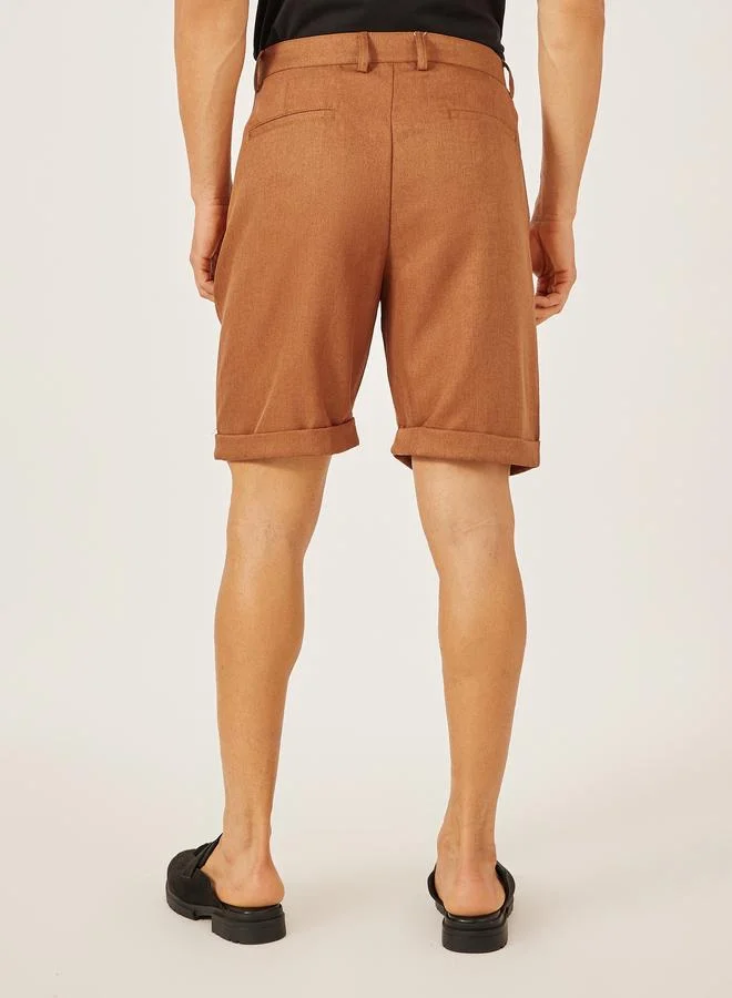 Take Two Take Two Solid Turn-Up Hem Bermuda Shorts