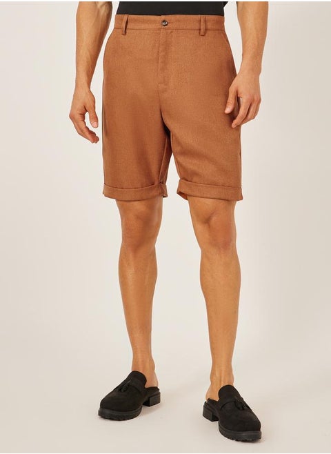 Take Two Solid Turn-Up Hem Bermuda Shorts
