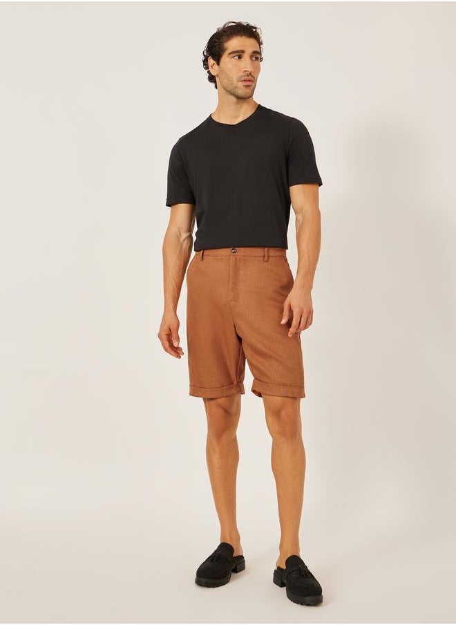 Take Two Solid Turn-Up Hem Bermuda Shorts