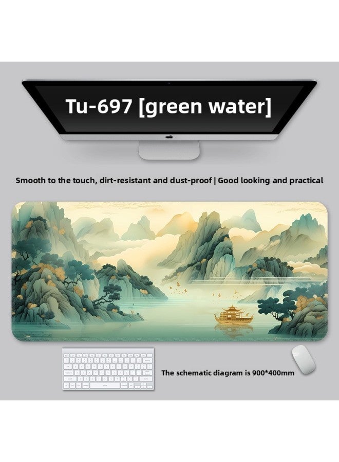 Mouse Pad Large National Style Landscape College Student Table Mat Game Special Keyboard Pad Men's And Women's Computer Office Mouse Pad-Color:800*300*3-Pattern:TU-697 [green Water]]  - Image 1