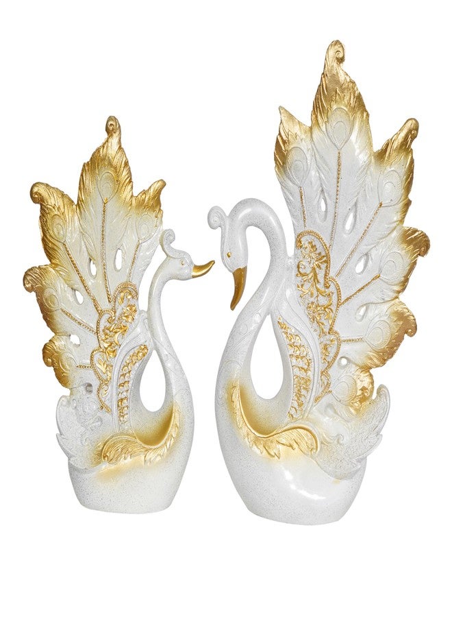 zart Decorative Peacock Figurine Set, White and Gold, Resin,Home & Office Decor Showpiece (2 Piece) - Image 5