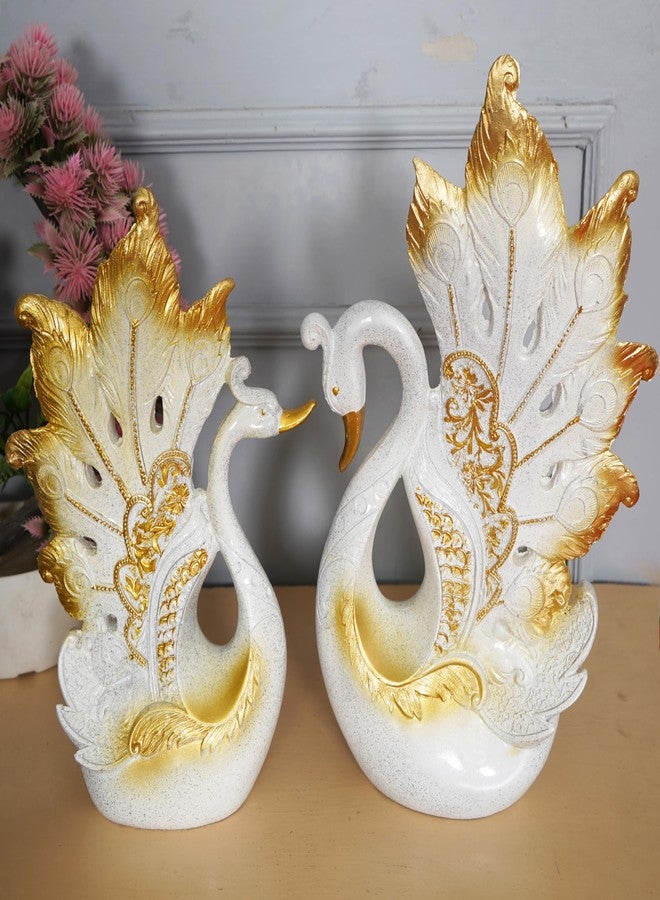 zart Decorative Peacock Figurine Set, White and Gold, Resin,Home & Office Decor Showpiece (2 Piece) - Image 2