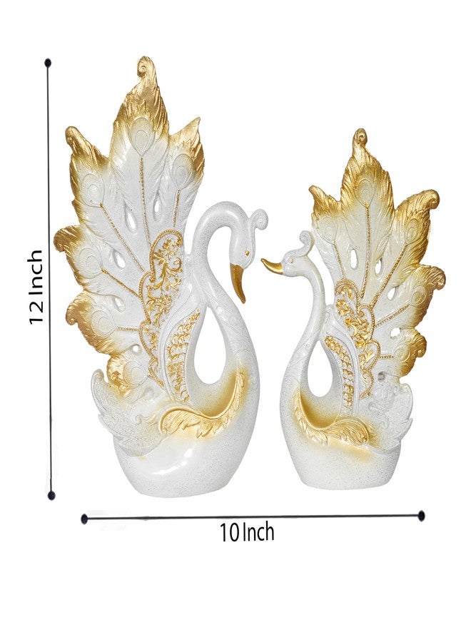 zart Decorative Peacock Figurine Set, White and Gold, Resin,Home & Office Decor Showpiece (2 Piece) - Image 4