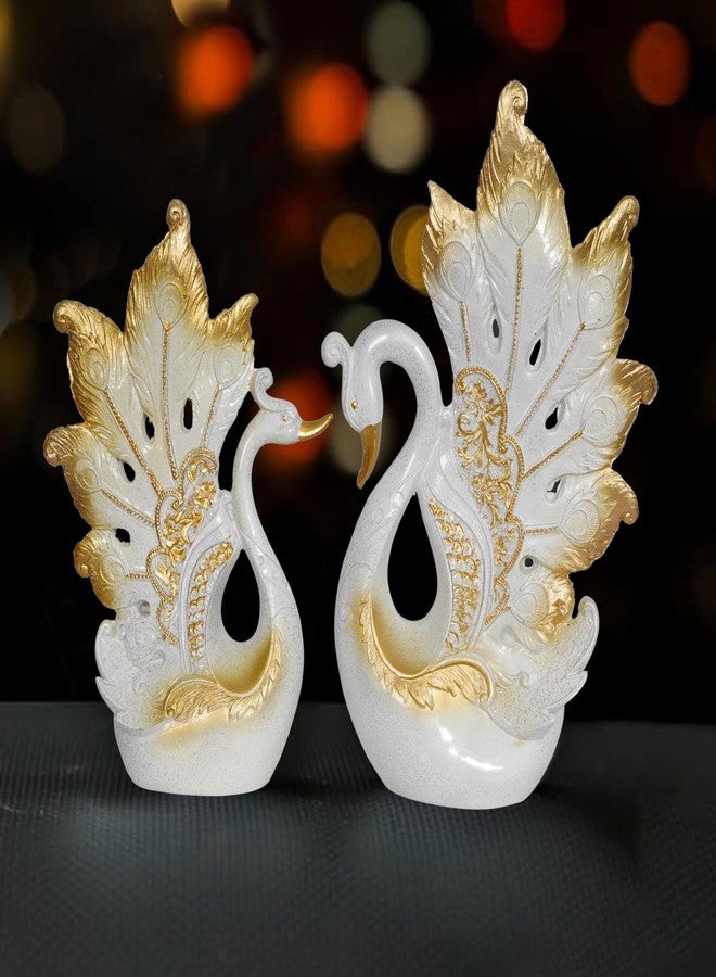 zart Decorative Peacock Figurine Set, White and Gold, Resin,Home & Office Decor Showpiece (2 Piece) - Image 3