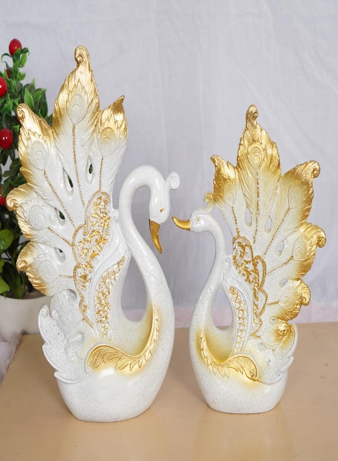 zart Decorative Peacock Figurine Set, White and Gold, Resin,Home & Office Decor Showpiece (2 Piece) - Image 1