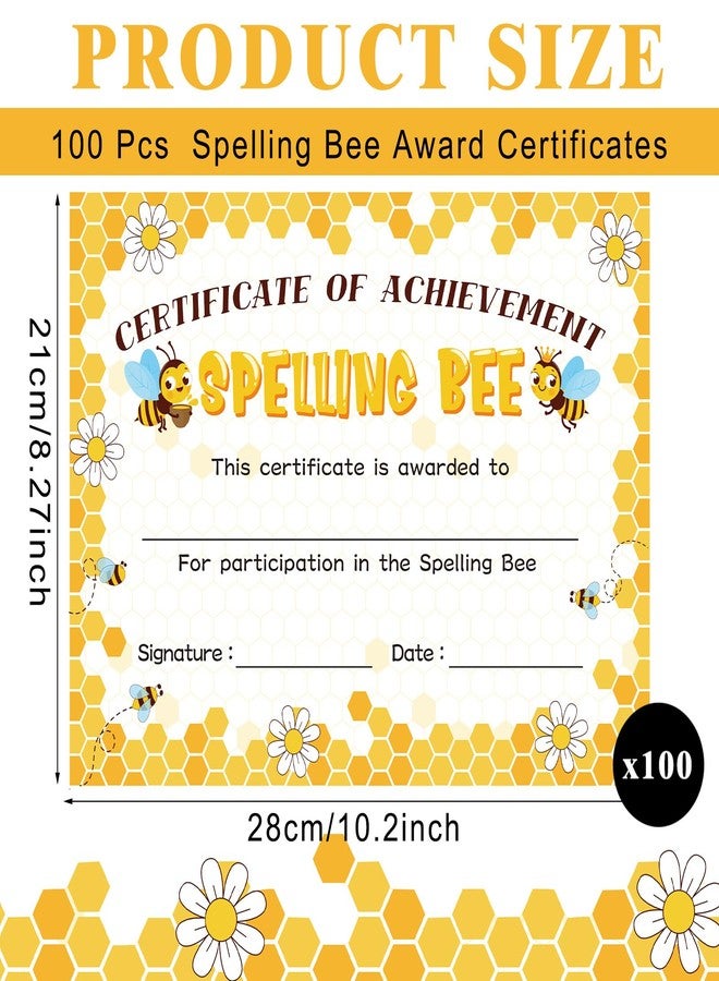 Affrolling 100 Pcs Spelling Achievement Certificates Spelling Bee Award 11 x 8 Inch Certificate of Achievement Recognition for Kids Adults Competitions Trophy Party Supplies - Image 2