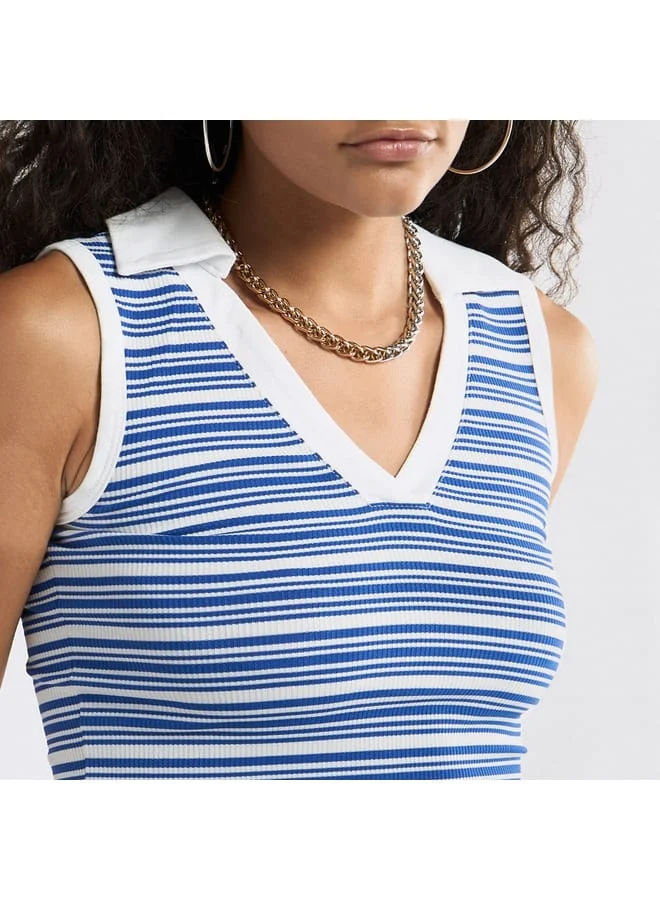 Splash FAV Striped Collared Sleeveless Top