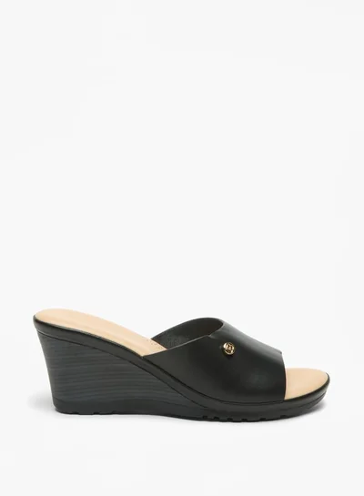 Flora Bella By Shoexpress Logo Accent Slip-On Sandals with Wedge Heels