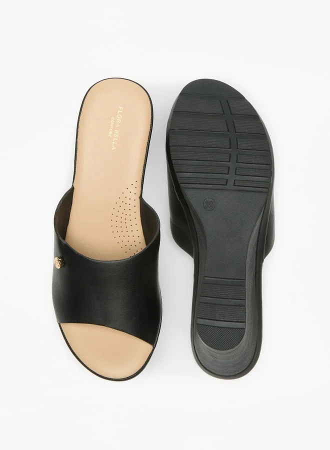 Flora Bella By Shoexpress Logo Accent Slip-On Sandals with Wedge Heels