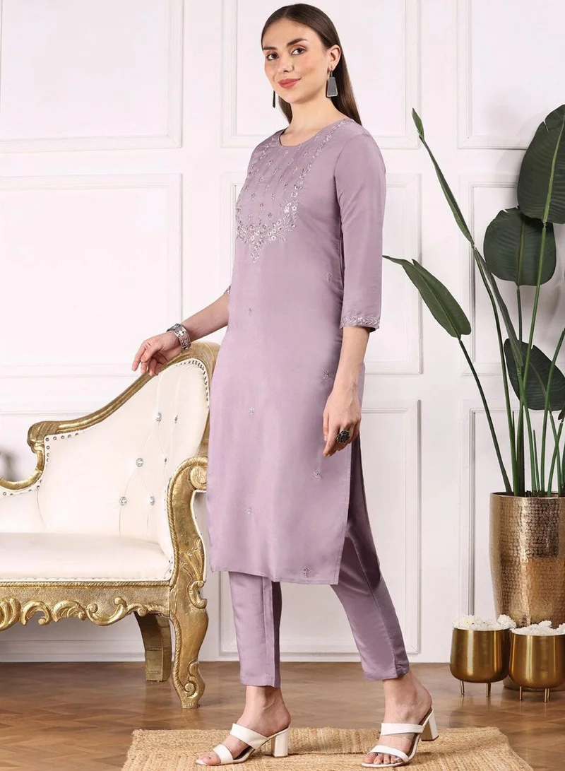 Ishin  Women Lilac Viscose Silk 3 pcs (Kurta Set with Dupatta) for Women | Best Price UAE