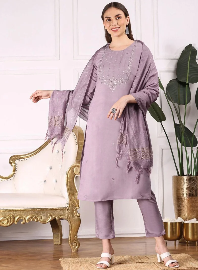Women Lilac Viscose Silk 3 pcs (Kurta Set with Dupatta)