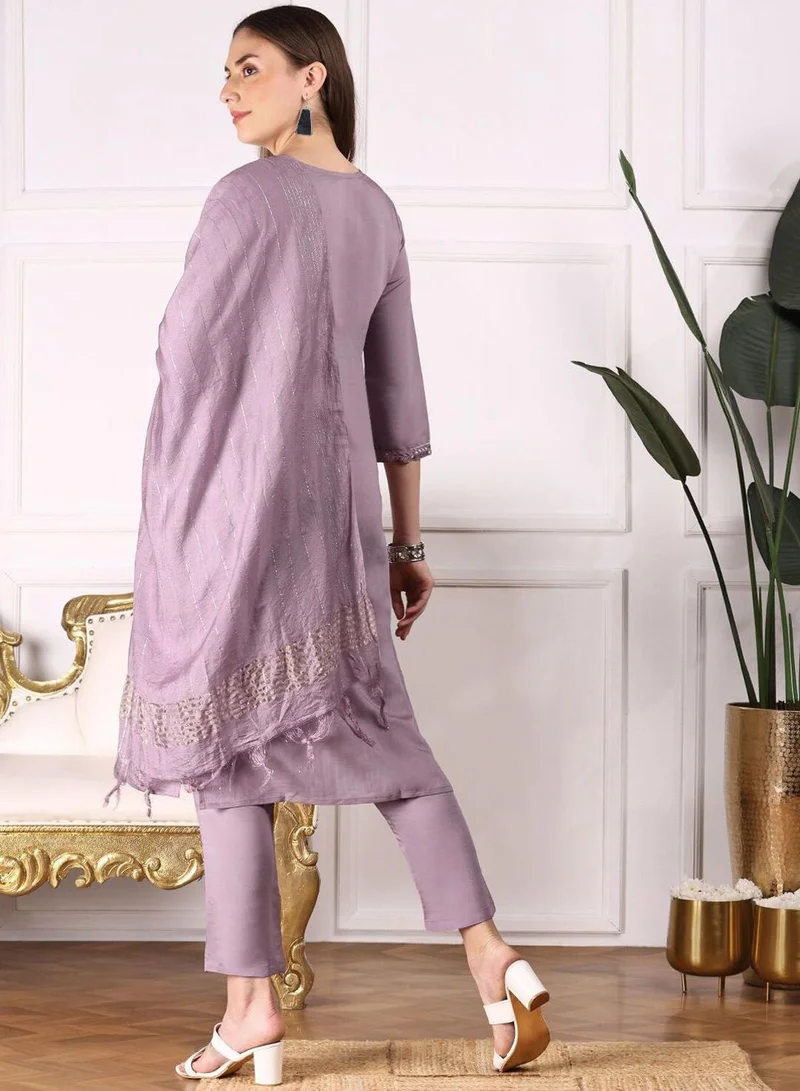 Ishin  Women Lilac Viscose Silk 3 pcs (Kurta Set with Dupatta) for Women | Best Price UAE