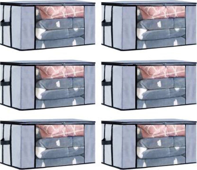BLANKET STORAGE BAG FOR WARDROBE ORGANIZERS NON WOVEN UNDERBED STORAGE BAGSTORAGE ORGANIZER BLANKET COVER WITH TRANSPARENT WINDOW EXTRA LARGE PACK OF 6 BLANKET COVER GREY GREY 6