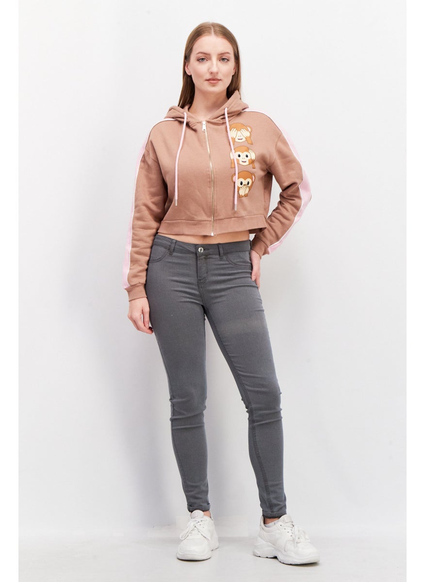 Don't Call Me Jennyfer - Women Emoji Print Long Sleeve Hoodies, Brown/Pink - Image 1