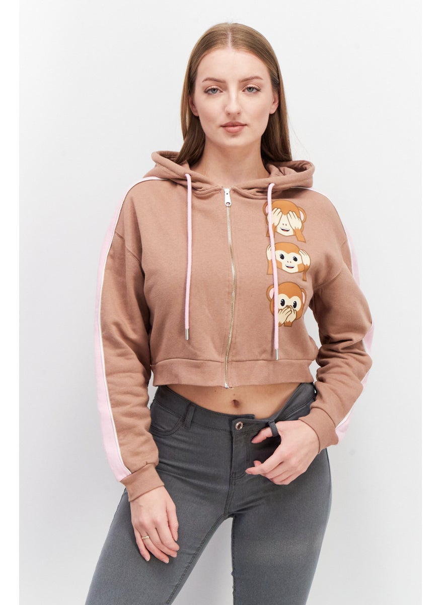Don't Call Me Jennyfer - Women Emoji Print Long Sleeve Hoodies, Brown/Pink - Image 1