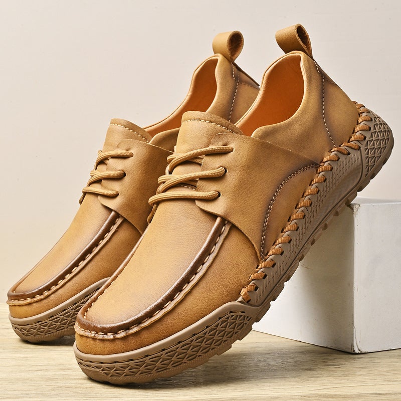 New Leather Shoes, Stitched Shoes, Popular Casual Leather Shoes For Men And Women, Low-Top Lace-Up Versatile Outdoor Shoes - Image 2