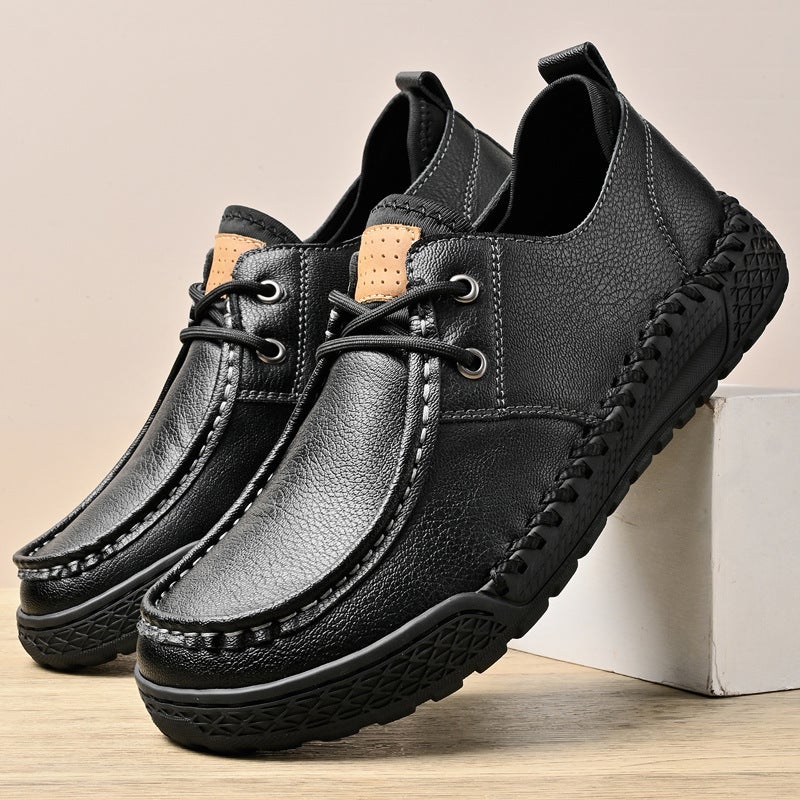 New Leather Shoes, Stitched Shoes, Popular Casual Leather Shoes For Men And Women, Low-Top Lace-Up Versatile Outdoor Shoes - Image 5