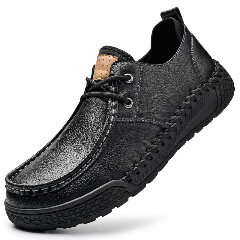 New Leather Shoes, Stitched Shoes, Popular Casual Leather Shoes For Men And Women, Low-Top Lace-Up Versatile Outdoor Shoes - Image 1