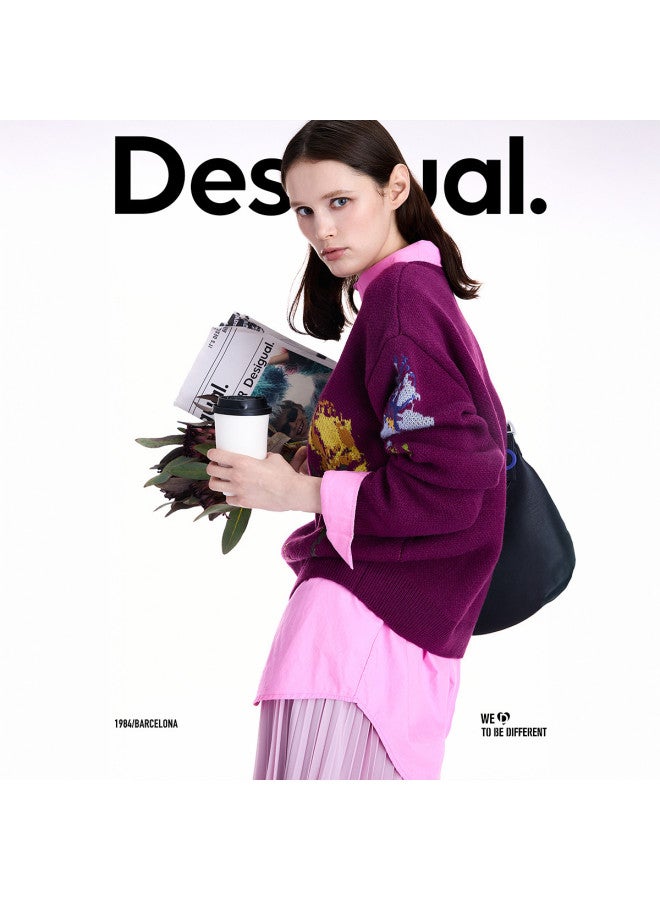 DESIGUAL [Spanish Fashion Luxury] 25 Autumn/Winter New Floral Jacquard Embroidered Loose Women'S Knitted Sweater - Image 2