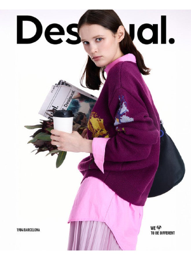 DESIGUAL [Spanish Fashion Luxury] 25 Autumn/Winter New Floral Jacquard Embroidered Loose Women'S Knitted Sweater - Image 1
