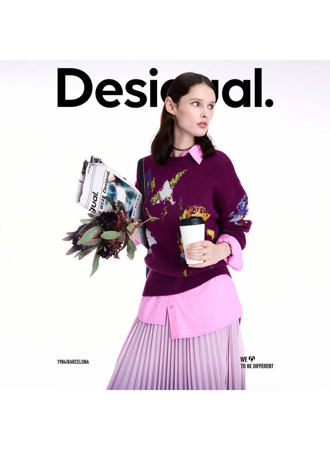 DESIGUAL [Spanish Fashion Luxury] 25 Autumn/Winter New Floral Jacquard Embroidered Loose Women'S Knitted Sweater - Image 5