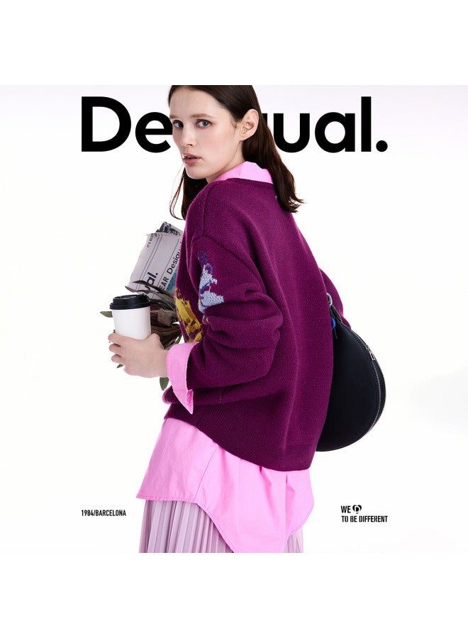 DESIGUAL [Spanish Fashion Luxury] 25 Autumn/Winter New Floral Jacquard Embroidered Loose Women'S Knitted Sweater - Image 4