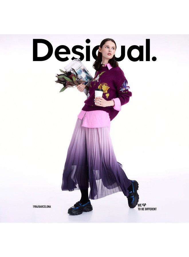 DESIGUAL [Spanish Fashion Luxury] 25 Autumn/Winter New Floral Jacquard Embroidered Loose Women'S Knitted Sweater - Image 3