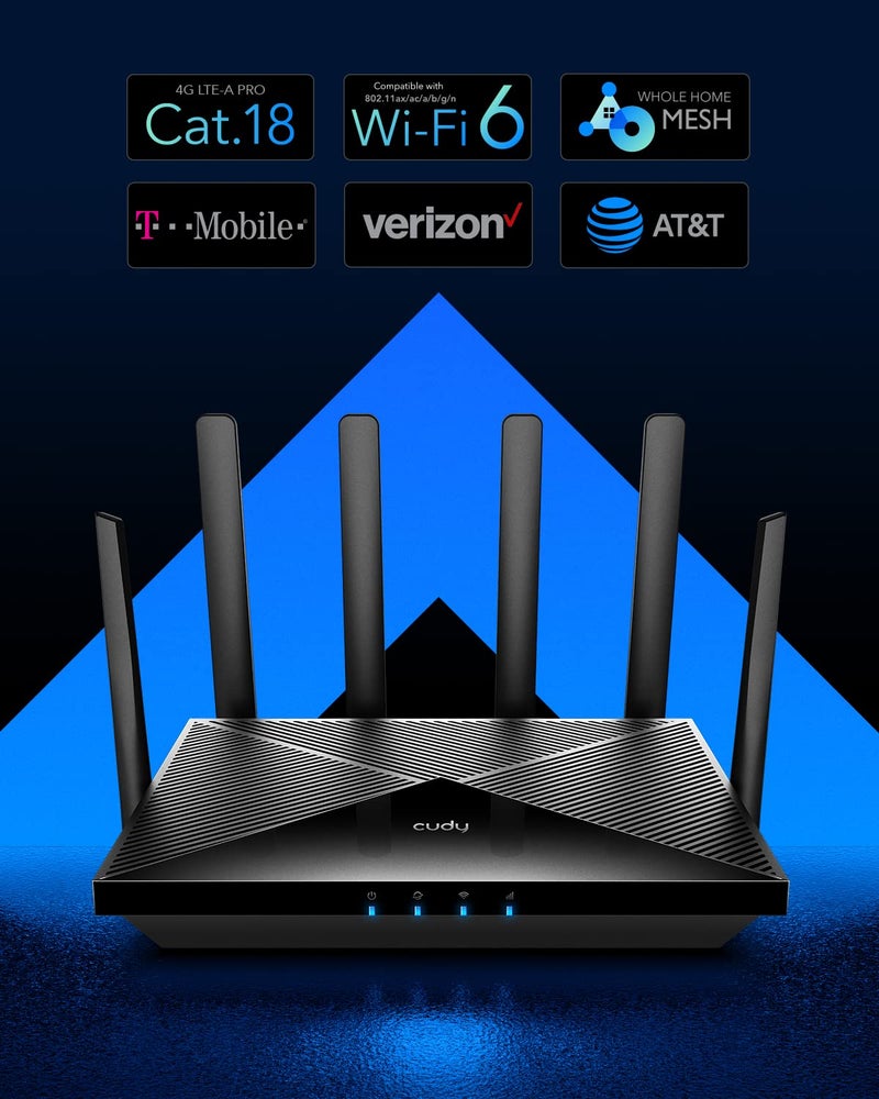 Cudy New 4G LTE Cat 18 WiFi 6 Router, Up to 1.2Gbps 4G LTE Modem, Qualcomm Chipset, 4 x 4 MIMO, AX1800, OpenVPN, Wireguard, Zerotier, Cloudflare, IPv6, Detachable Antennas, Dual SIM, LT18 - Image 2