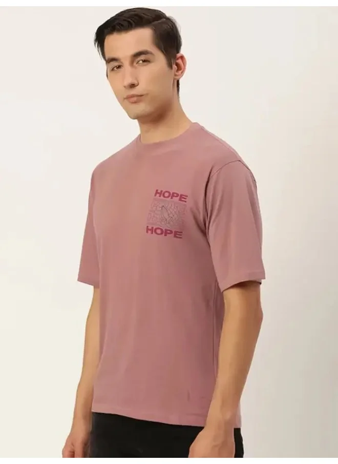 Maniac Maniac Men Printed Round Neck Half Sleeve Cotton Pink Slim Fit Tshirt