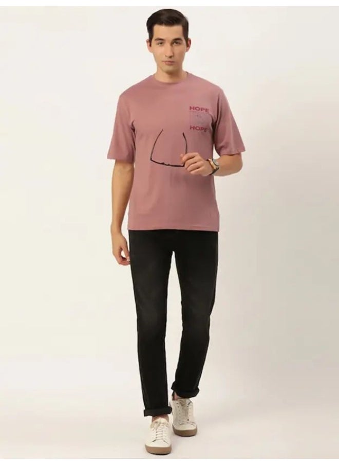 Maniac Maniac Men Printed Round Neck Half Sleeve Cotton Pink Slim Fit Tshirt  - Image 5