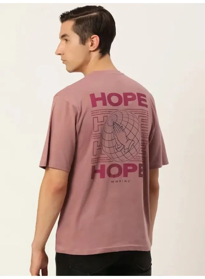 Maniac Maniac Men Printed Round Neck Half Sleeve Cotton Pink Slim Fit Tshirt