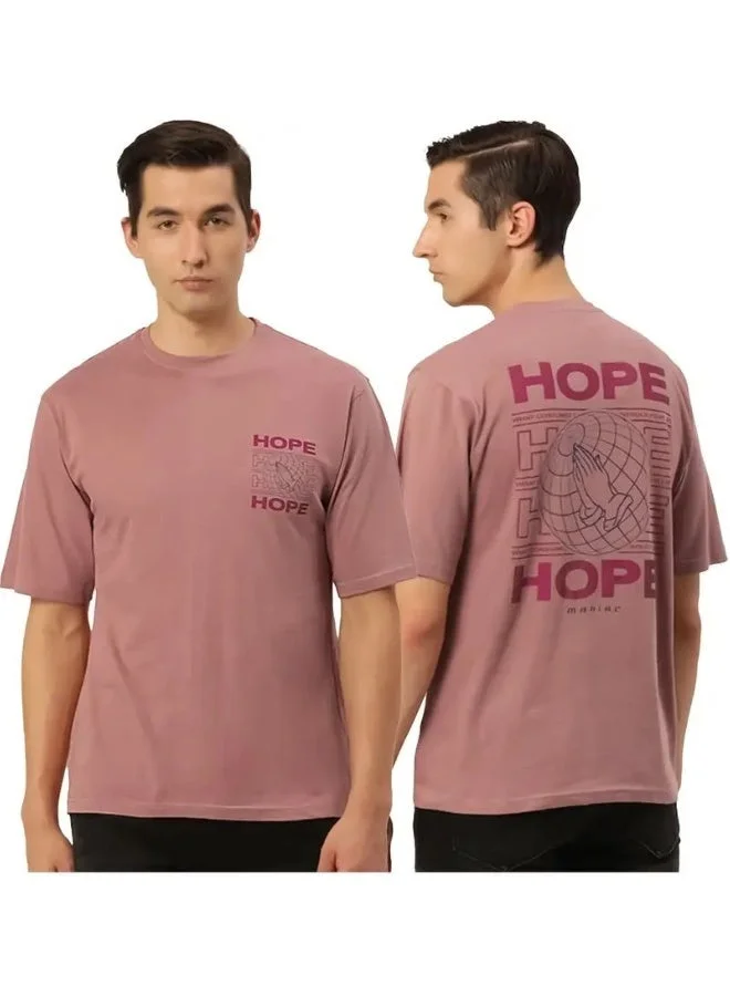 Maniac Maniac Men Printed Round Neck Half Sleeve Cotton Pink Slim Fit Tshirt