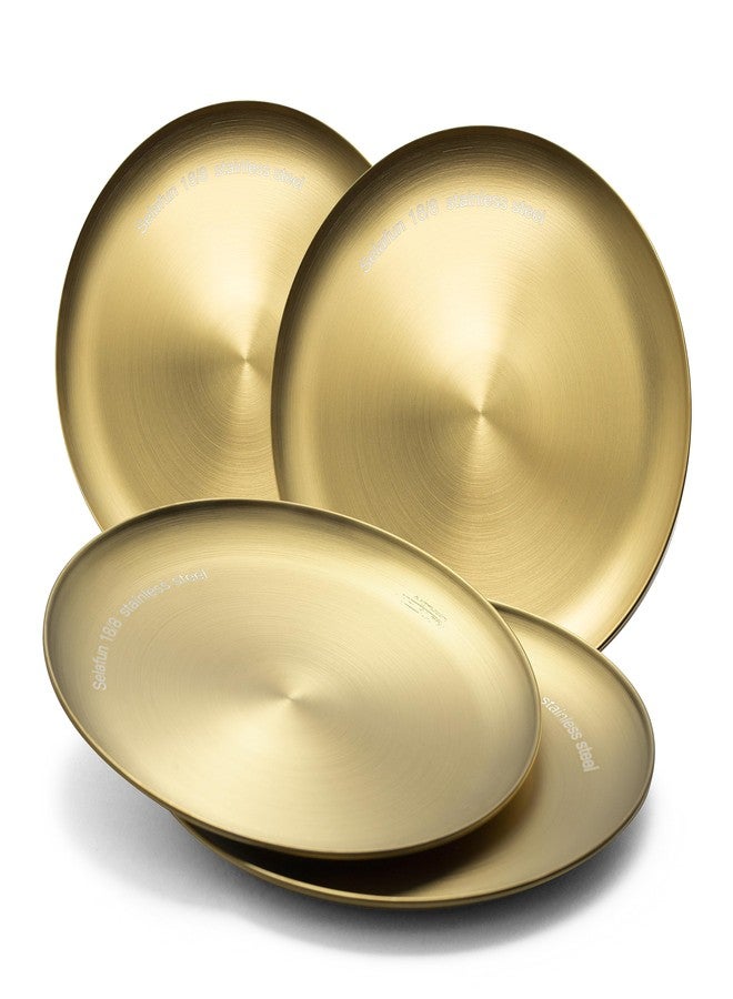 Selafun Stainless Steel Plates Metal 18/8 Round Dinner Plates - Set of 4 - Food-Grade Dishwasher Safe 9inch Salad Plates for Camping Kids Dining Outdoor (Gold) - Image 1