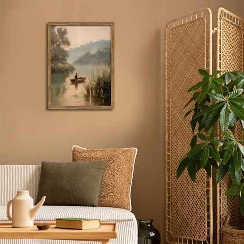 Tmvosn Wood Framed Vintage Fishing Wall Art, Small Country Fisherman Landscape Canvas Wall Decor Paintings, Retro Country Farmhouse Posters Prints Pictures for Boy Room Bedroom Living Room 8x10 Inch - Image 5