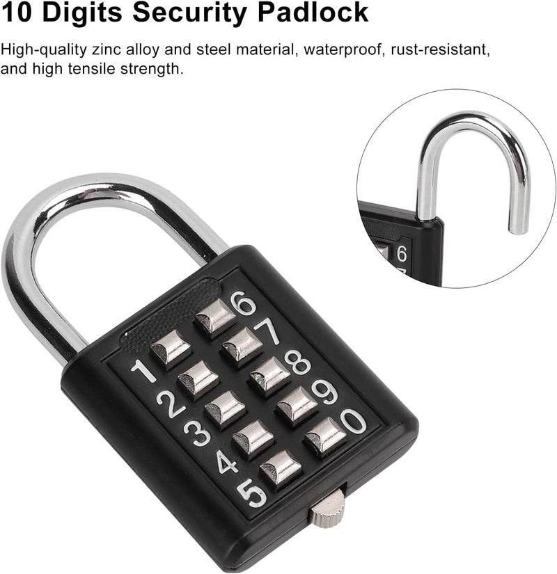 klarako 10 Digits Combination Lock Outdoor Waterproof Combination Padlock Black Security Code Padlock for Gym Cabinet Gate Toolbox Suitcase - Image 4