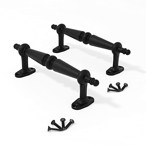 EaseLife 9" Barn Door Pull Handle, Rustic Black Cast Iron Grab, Gate Handles, Easy Install, 2 Pack - Image 1