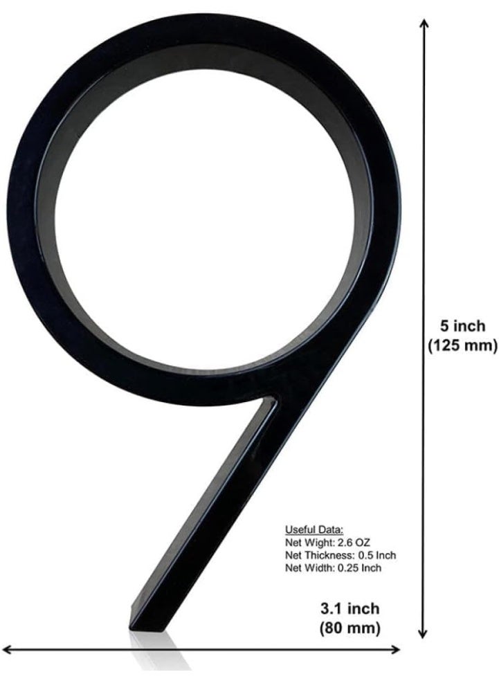 VITION Floating House Number 5 Inch, Metal Anti-Rust Outdoor Home Address Plate with Nail Kits for Door Garden Mailbox Decor Signage (Number 9, Black) - Image 2
