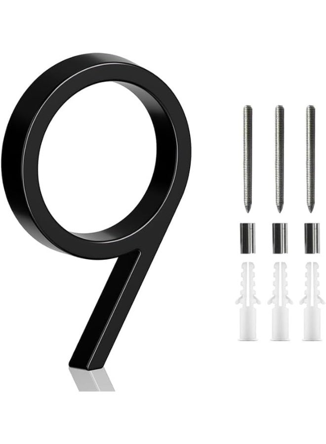 VITION Floating House Number 5 Inch, Metal Anti-Rust Outdoor Home Address Plate with Nail Kits for Door Garden Mailbox Decor Signage (Number 9, Black) - Image 1
