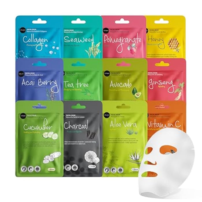 Celavi Cosmetics Celavi Essence Facial Sheet Face Mask Variety Set Classic Authentic Korean Moisturizing Skincare (12-Packs) - Image 1