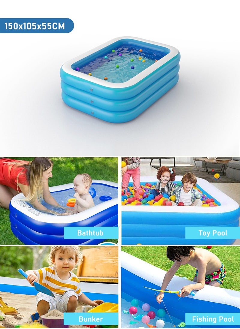 TAPIT 150x105x55cm Foldable Inflatable Kids Swimming Pool, 3-Layer Rectangle Shape Kid Pool for Backyard Fountain Outdoor Water Toys for Girls Boys, Suitable for 1-2 Kids  - Image 1