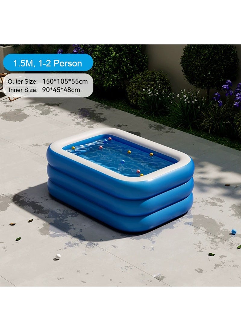 TAPIT 150x105x55cm Foldable Inflatable Kids Swimming Pool, 3-Layer Rectangle Shape Kid Pool for Backyard Fountain Outdoor Water Toys for Girls Boys, Suitable for 1-2 Kids  - Image 3