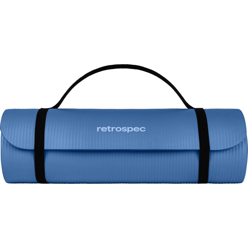 Retrospec Solana Yoga Mat 1" Thick w/Nylon Strap for Men & Women - Non Slip Exercise Mat for Home Yoga, Pilates, Stretching, Floor & Fitness Workouts - Denim Blue - Image 4